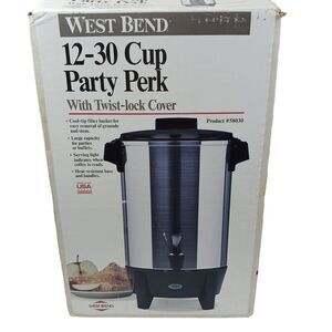 Vtg West Bend Party Perk 12-30 Cup Aluminum Coffee Maker Urn Box Works Well